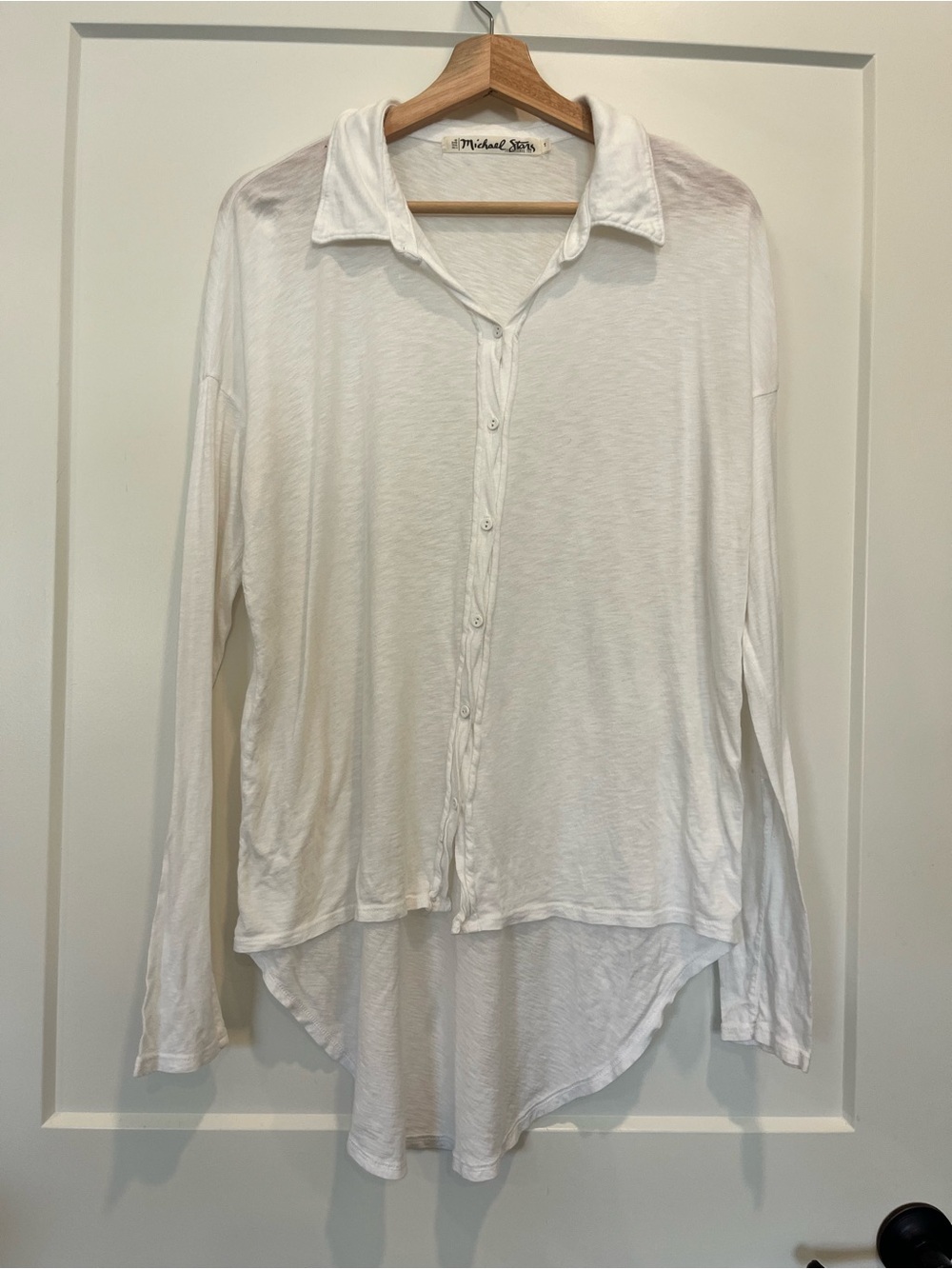 Michael Stars flowy beachy stretchy high low hem long sleeve button up shirt M